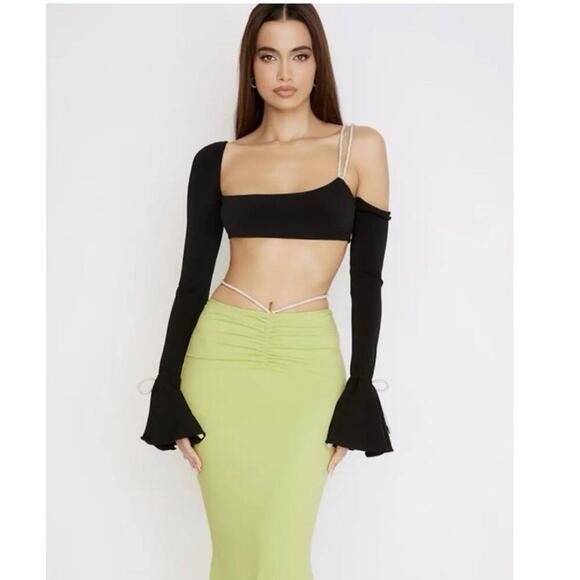 NWT HOUSE OF CB June Black Crystal Trim Bandeau Top Small - Picture 1 of 16